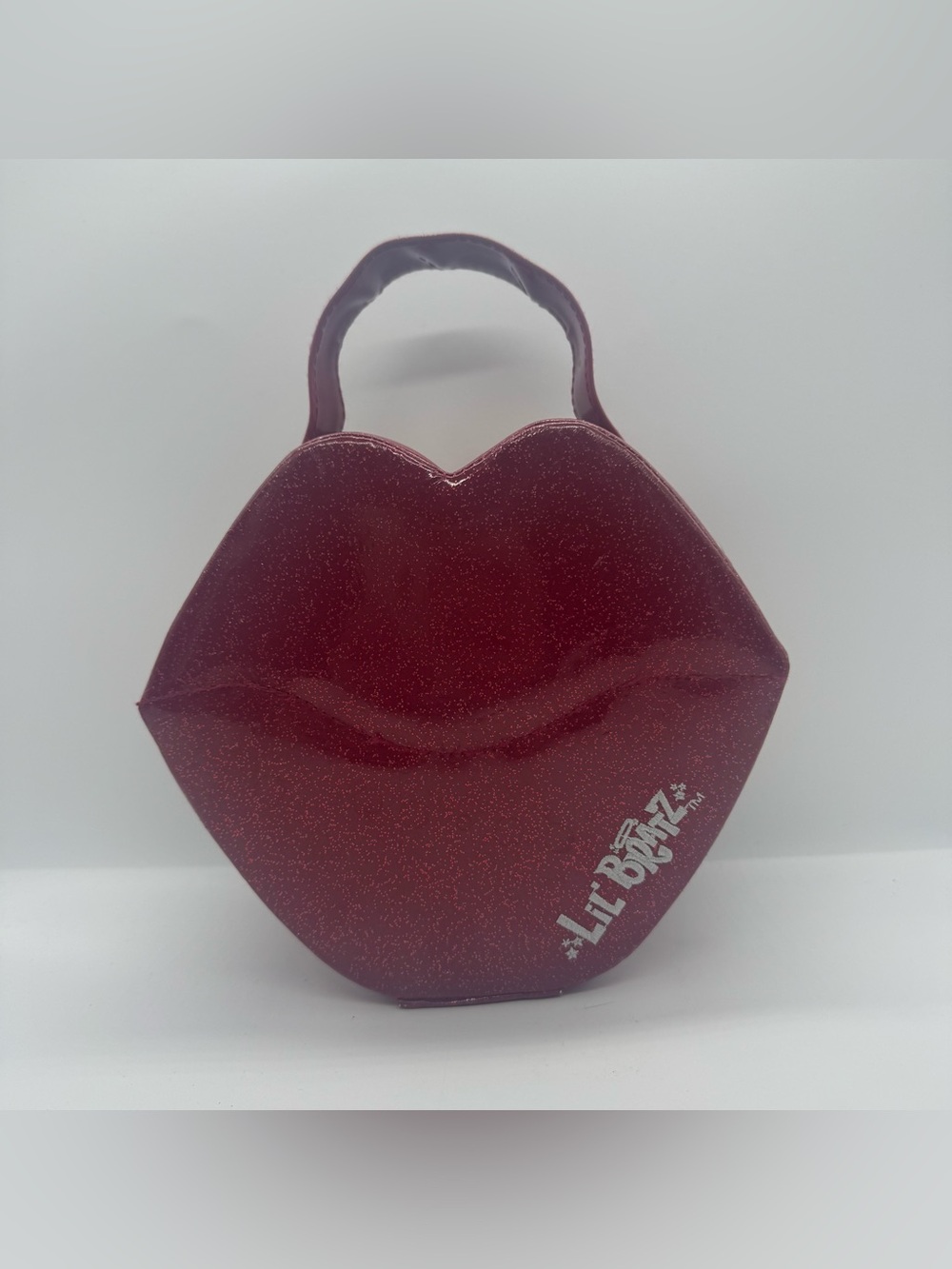 VTG 2004 Lil Bratz Lip Shaped Carrying Case Bag Red Glitter Y2K